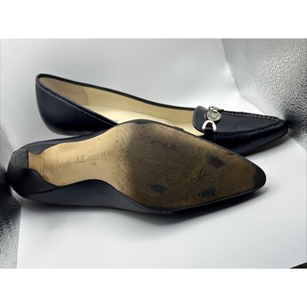 Anne Klein Black Leather Kitten Heel Loafers with Silver Accent - Picture 9 of 10